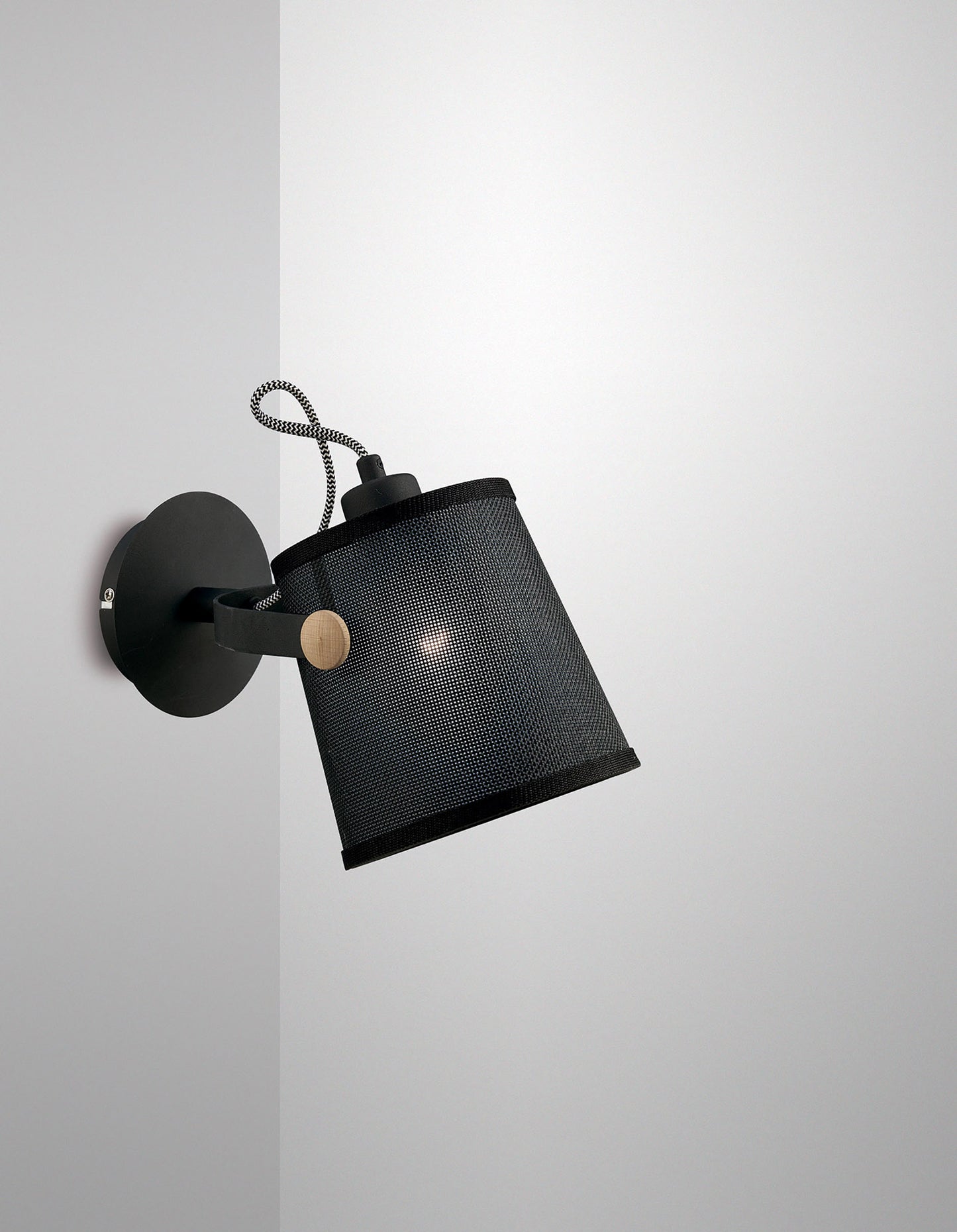 Nordica Wall Lamp With Black Shade 1 Light E27, Matt Black/Beech With Black Shade by Mantra