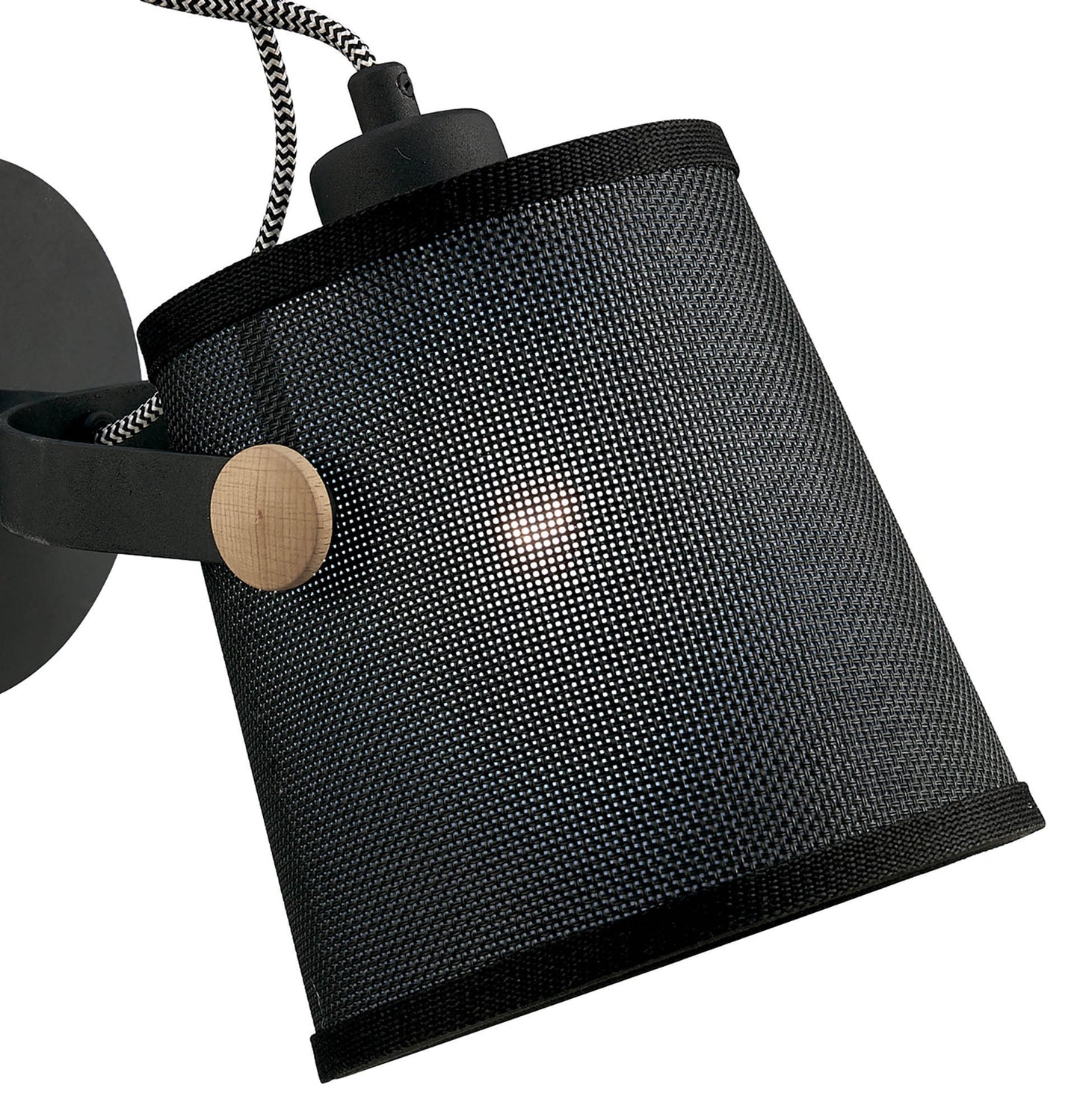 Nordica Wall Lamp With Black Shade 1 Light E27, Matt Black/Beech With Black Shade by Mantra