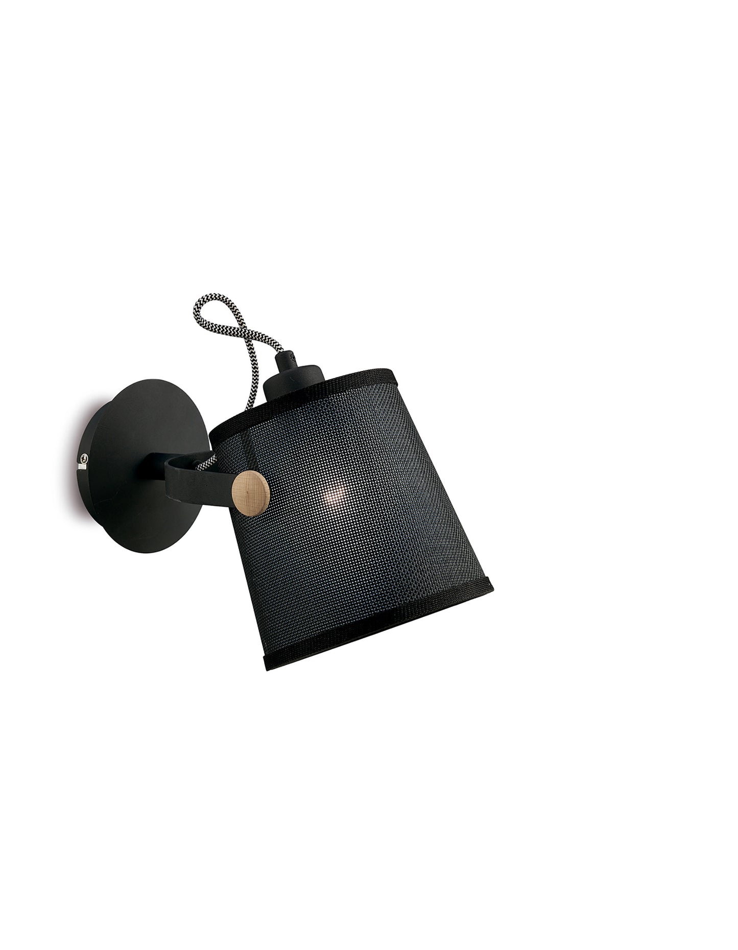 Nordica Wall Lamp With Black Shade 1 Light E27, Matt Black/Beech With Black Shade by Mantra