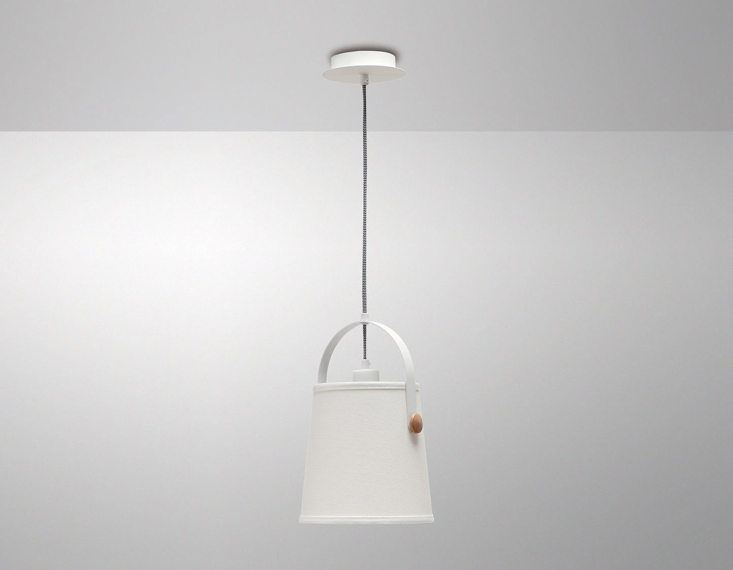 Nordica Pendant With White Shade 1 Light E27, Matt White/Beech With Ivory White Shade by Mantra