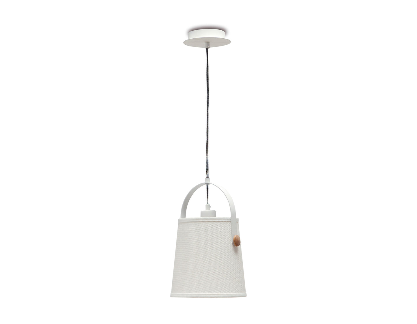 Nordica Pendant With White Shade 1 Light E27, Matt White/Beech With Ivory White Shade by Mantra