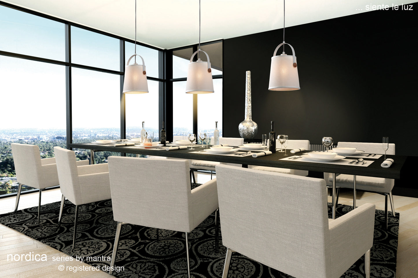 Nordica Pendant With White Shade 1 Light E27, Matt White/Beech With Ivory White Shade by Mantra