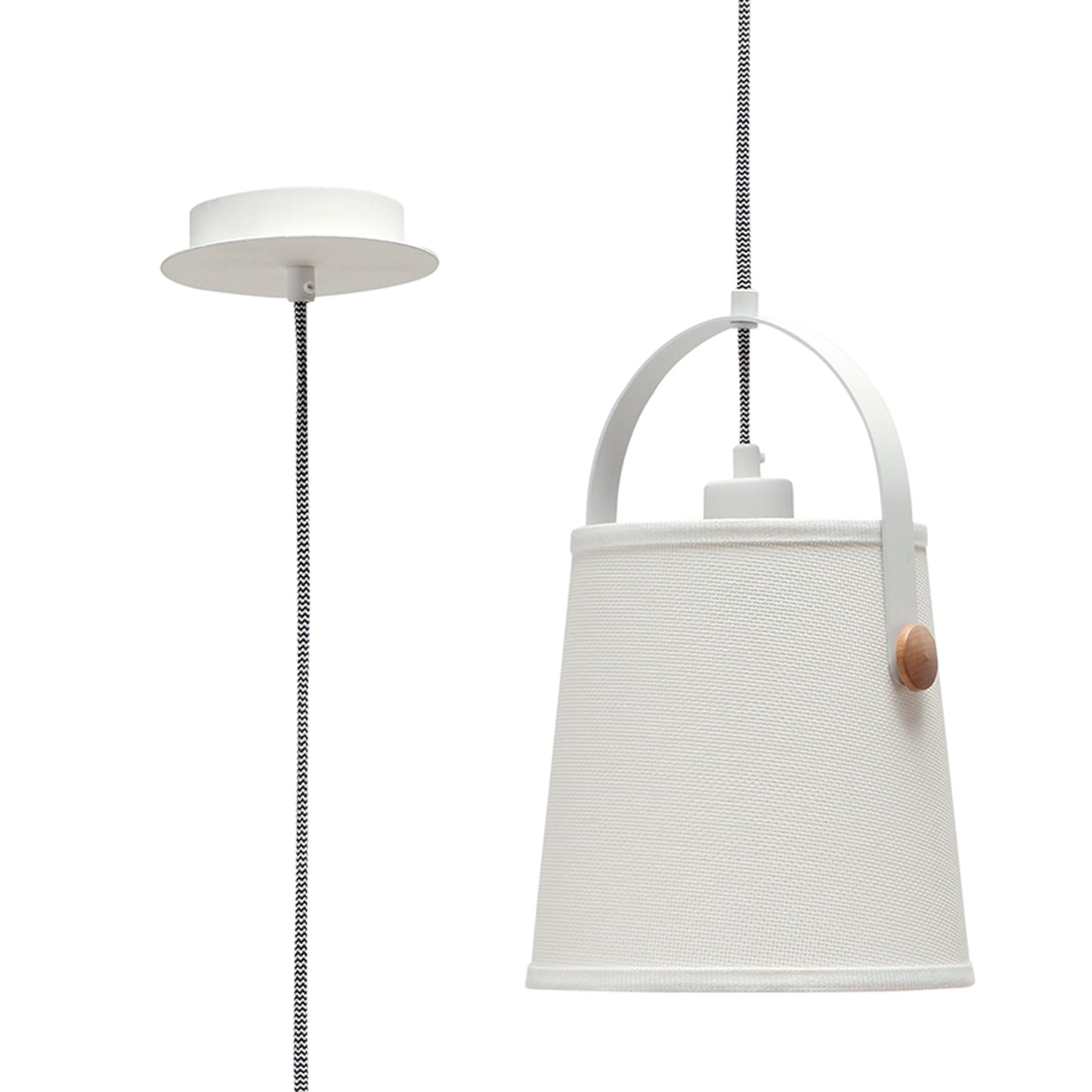 Nordica Pendant With White Shade 1 Light E27, Matt White/Beech With Ivory White Shade by Mantra