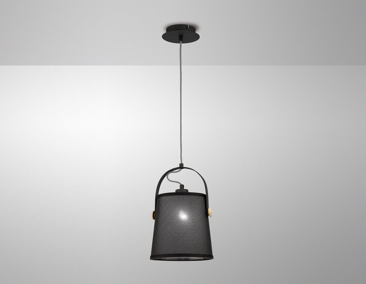 Nordica Pendant With Black Shade 1 Light E27, Matt Black/Beech With Black Shade by Mantra