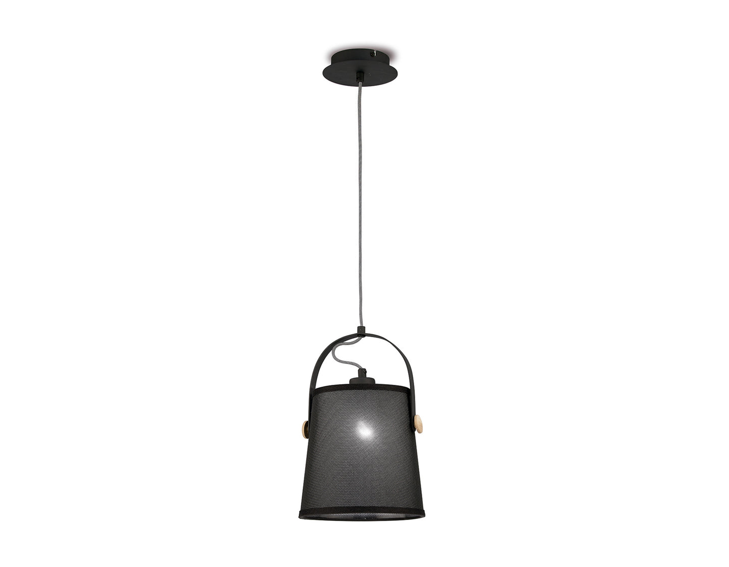 Nordica Pendant With Black Shade 1 Light E27, Matt Black/Beech With Black Shade by Mantra