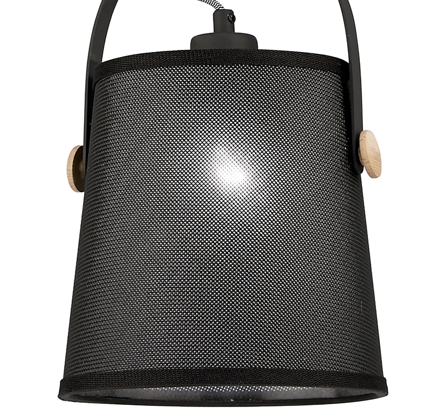 Nordica Pendant With Black Shade 1 Light E27, Matt Black/Beech With Black Shade by Mantra