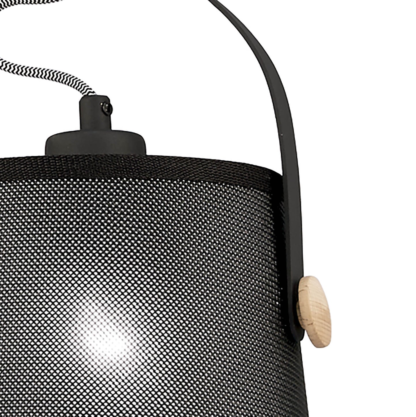 Nordica Pendant With Black Shade 1 Light E27, Matt Black/Beech With Black Shade by Mantra