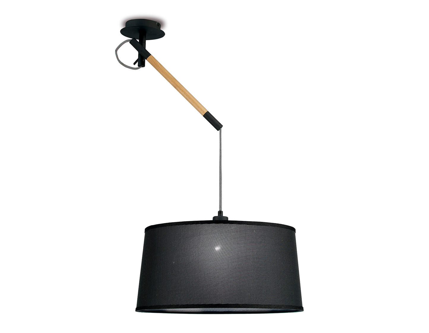 Nordica Multi Position Pendant With Black Shade 1 Light E27, Matt Black/Beech With Black Shade by Mantra