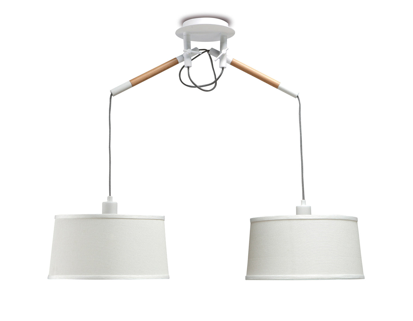 Nordica Linear Pendant With White Shade 2 Light E27, Matt White/Beech With Ivory White Shades by Mantra