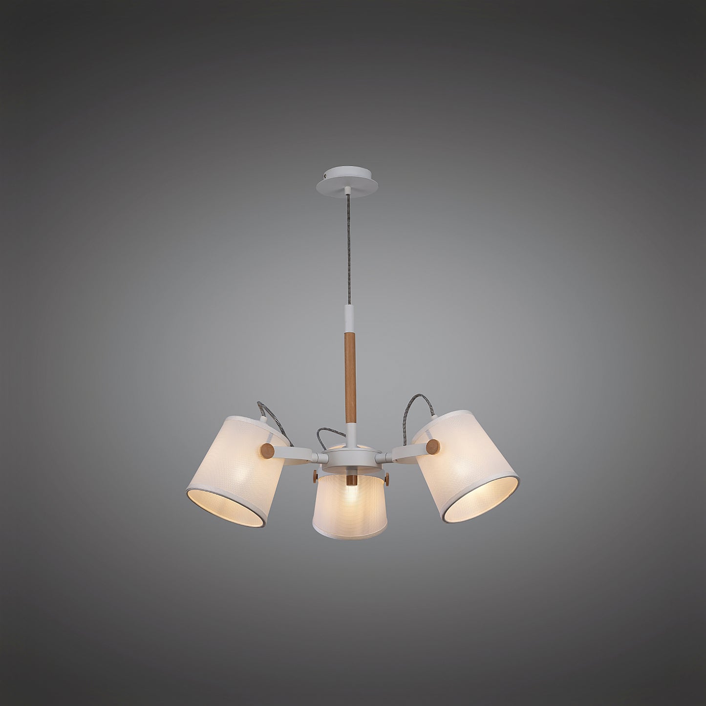 Nordica II Position Pendant 3 Light 3x23W E27, White/Beech With White Shades by Mantra