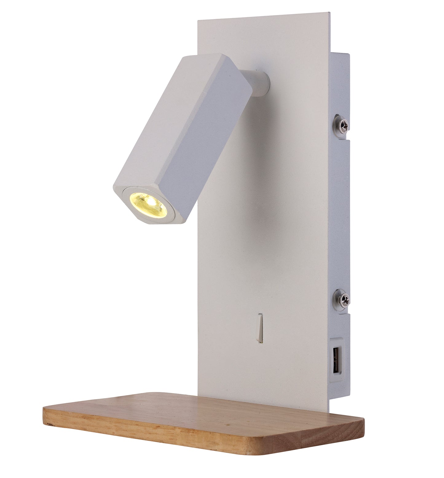 Nordica II Position Switched Wall Light With USB Socket, 180lm, 1x3W 3000K LED White/Beech, 3yrs Warranty by Mantra