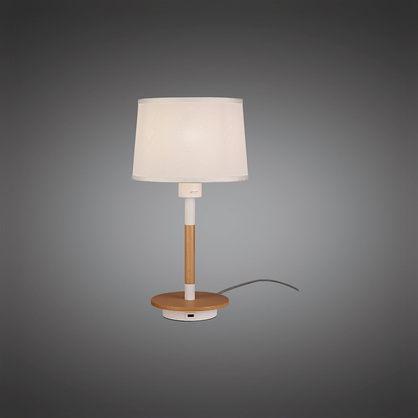 Nordica II Table Lamp With USB Socket, 1x23W E27, White/Beech With White Shade by Mantra