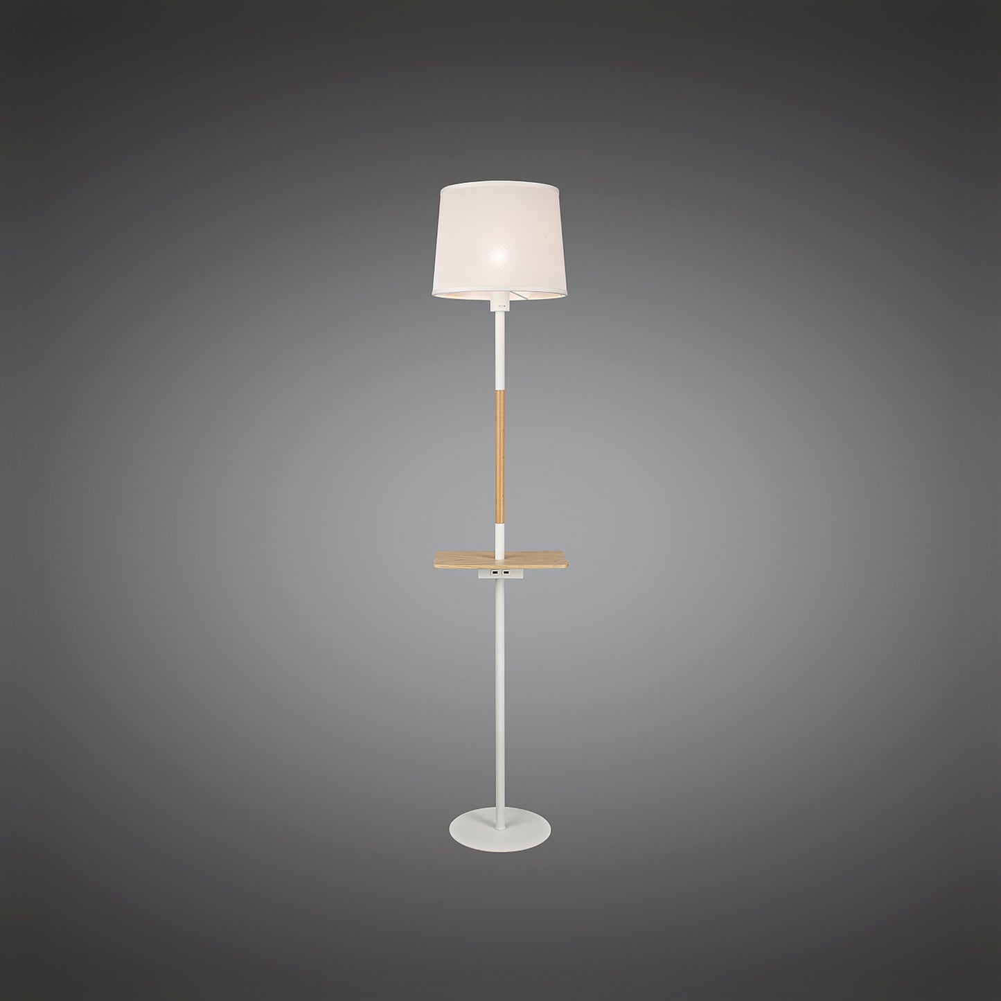 Nordica II Floor Lamp With USB Socket, 1x23W E27, White/Beech With White Shade by Mantra