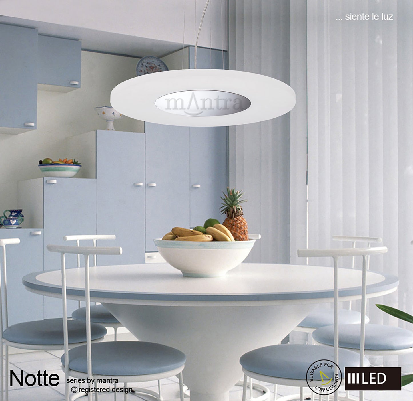 Notte Pendant 28W LED Round 3000K, 1800lm, Polished Chrome/Frosted Acrylic, 3yrs Warranty by Mantra