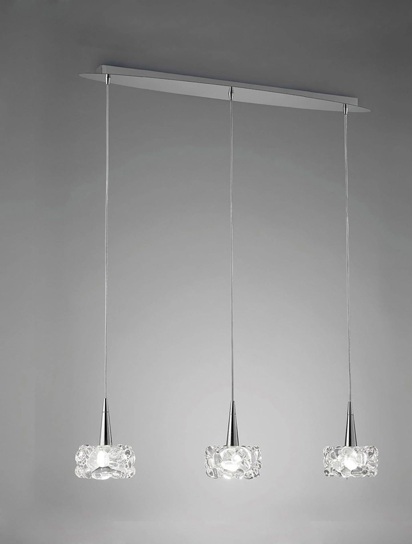 O2 Linear Pendant 3 Light G9 Line Small, Polished Chrome by Mantra