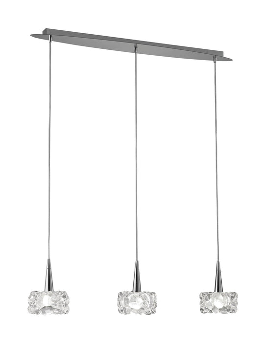 O2 Linear Pendant 3 Light G9 Line Small, Polished Chrome by Mantra