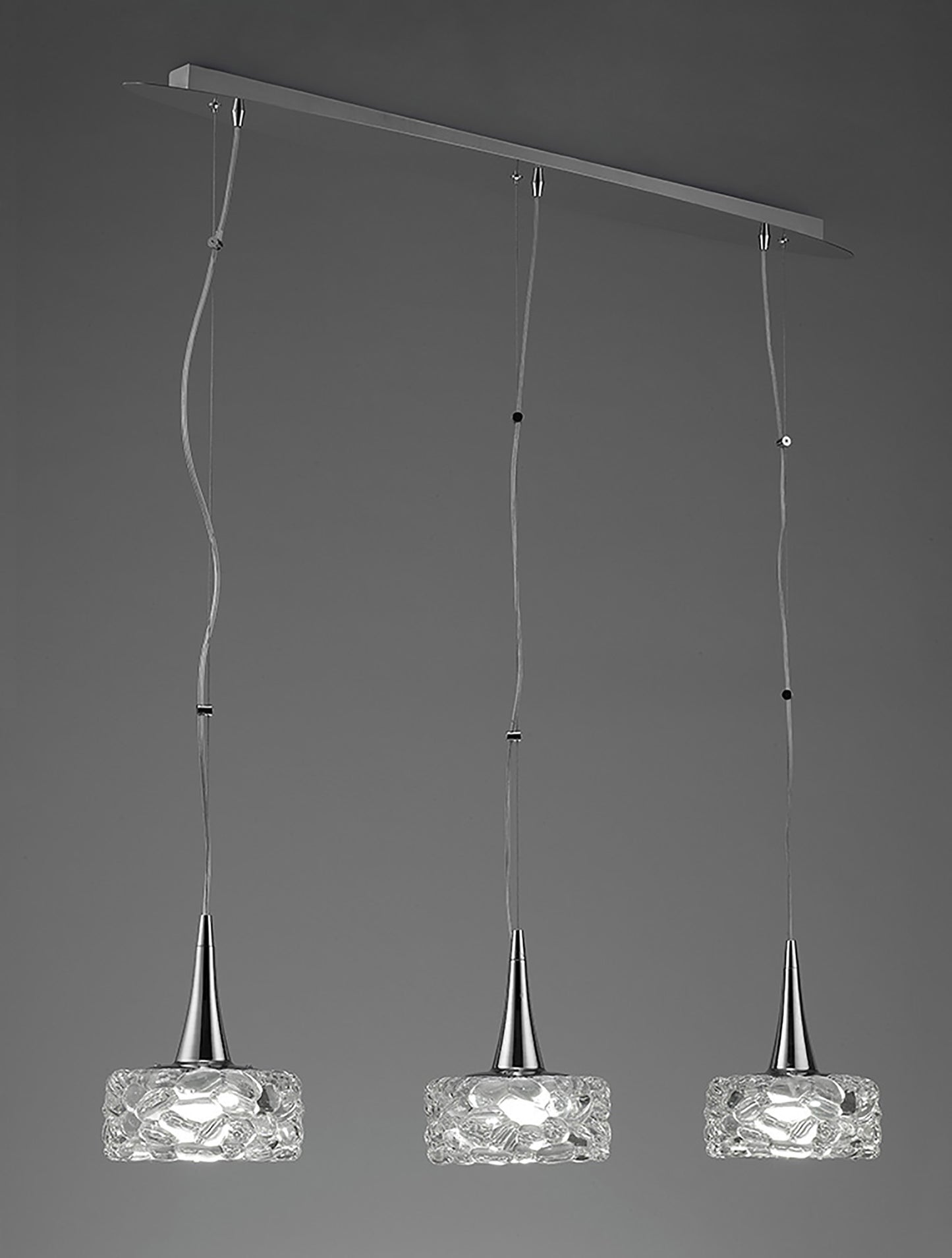 O2 Linear Pendant 3 Light E27 Line Large, Polished Chrome by Mantra