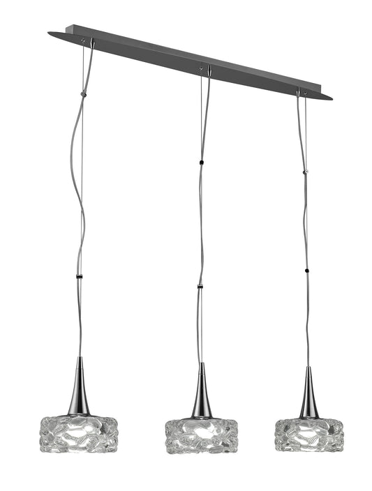 O2 Linear Pendant 3 Light E27 Line Large, Polished Chrome by Mantra