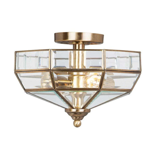 Old Park 2 Light Semi-Flush - Antique Brass