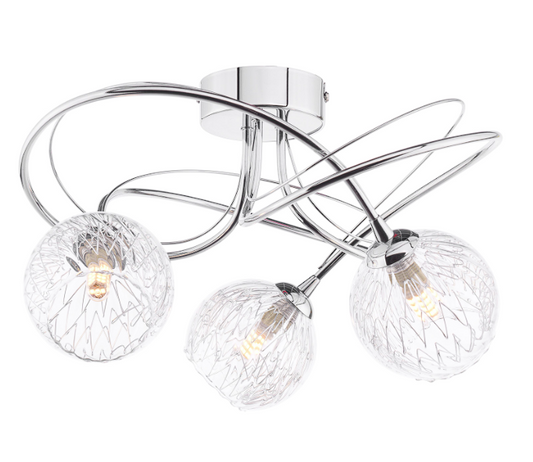 Onawa 3 Light Semi-Flush Polished Chrome - Clear and Wire Mesh
