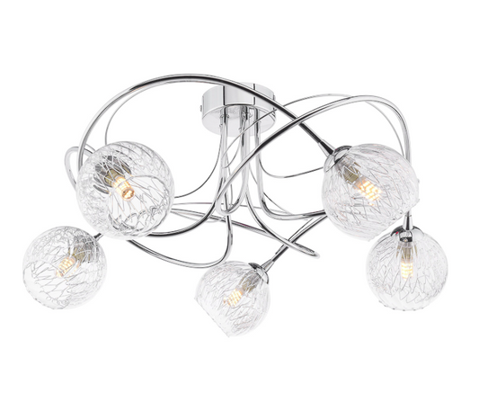 Onawa 5 Light Semi-Flush Polished Chrome - Clear and Wire Mesh