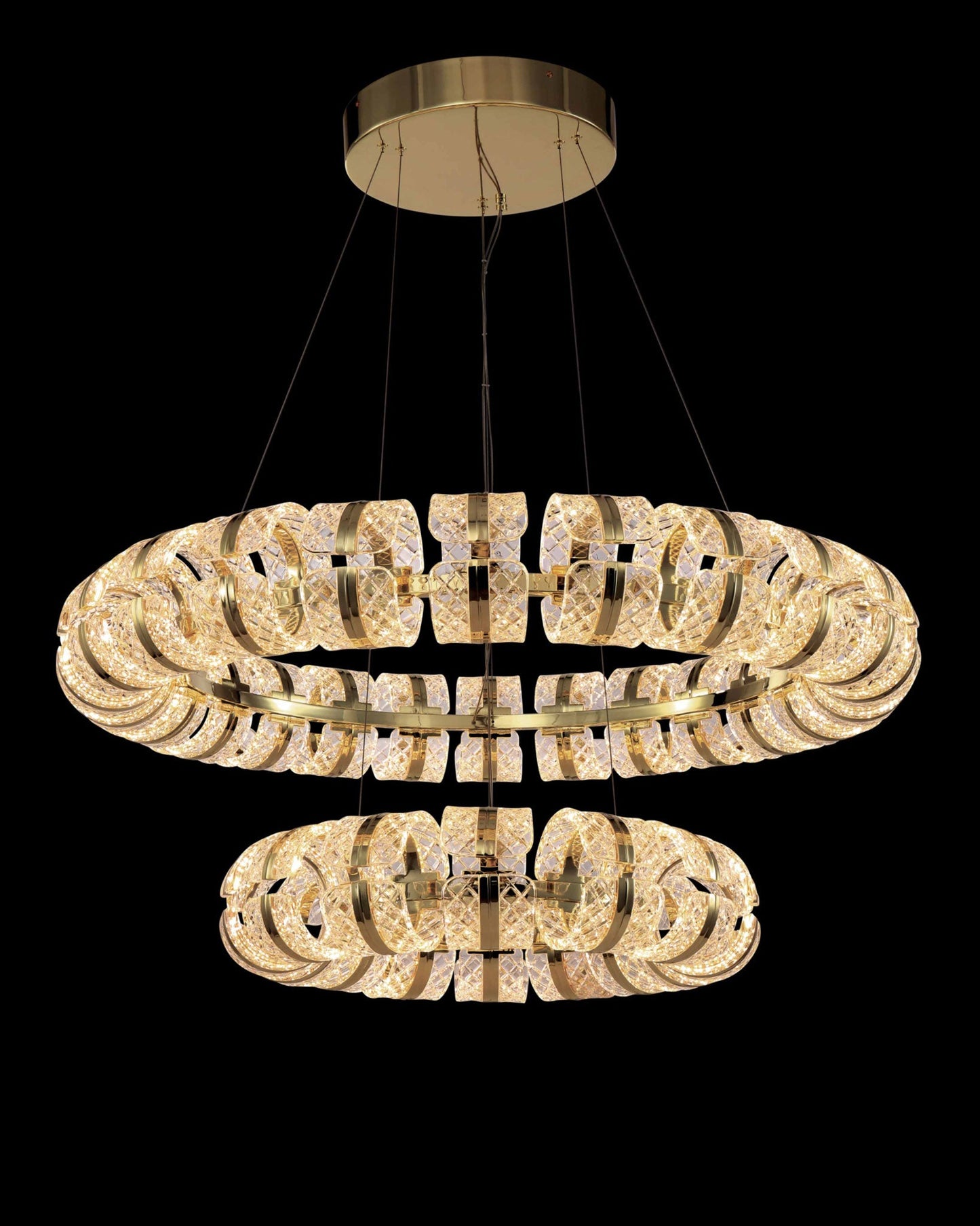 Chiaro Large Double Ring Pendant 63/103cm Diam Gold Light