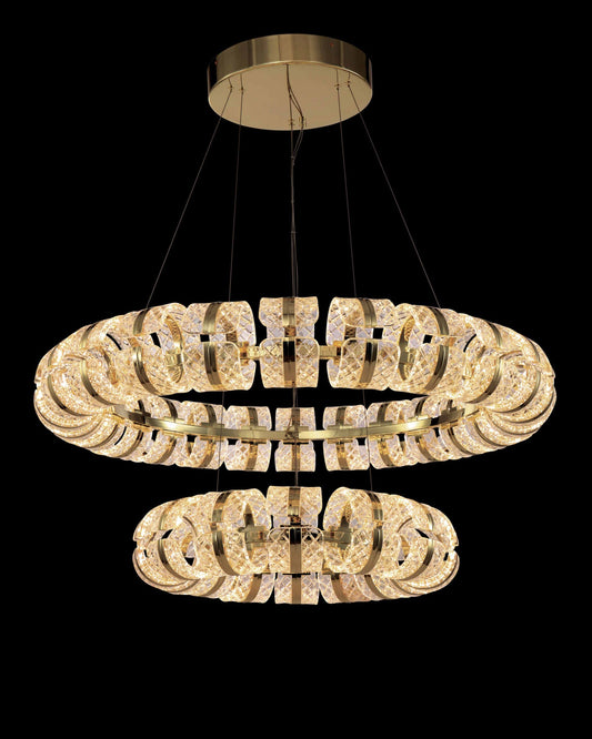 Chiaro Large Double Ring Pendant 63/103cm Diam Gold Light