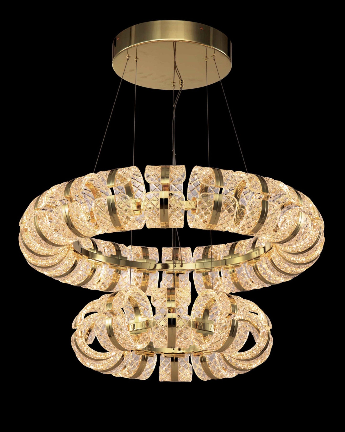 Chiaro Small Double Ring Pendant 53/83cm Diam Gold Light