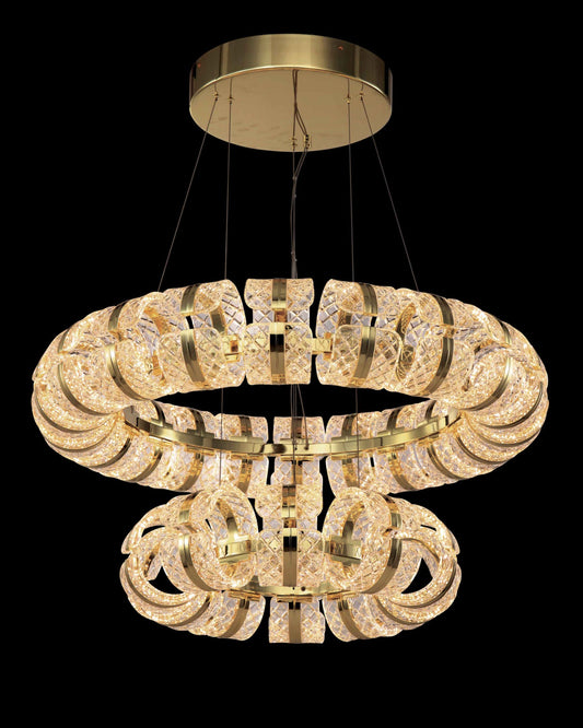 Chiaro Small Double Ring Pendant 53/83cm Diam Gold Light