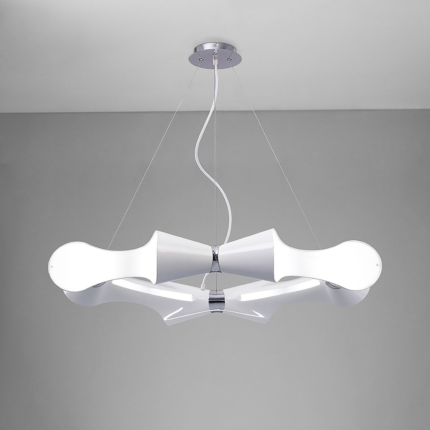 Ora Pendant 8 Flat Round Light E27, Gloss White/White Acrylic/Polished Chrome, CFL Lamps INCLUDED by Mantra