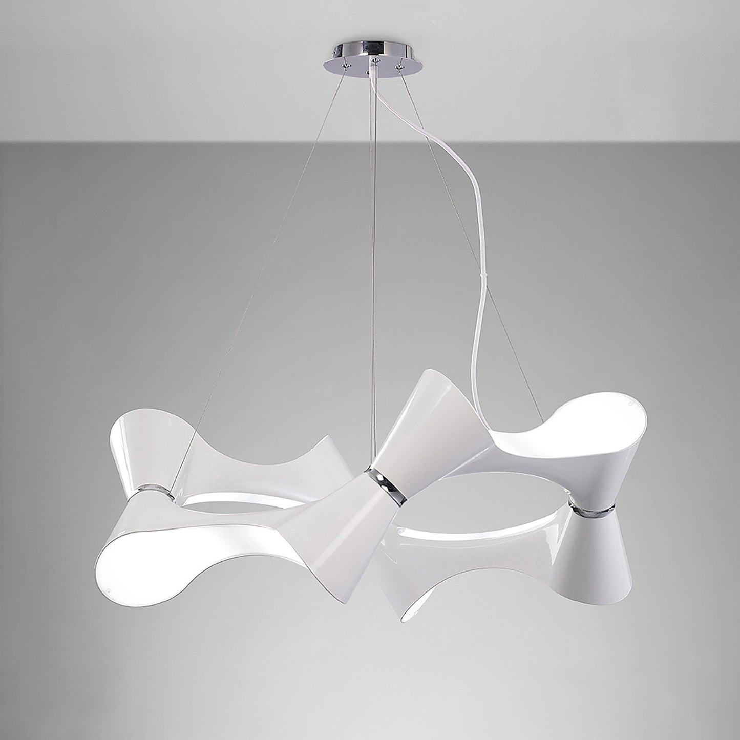 Ora Pendant 8 Twisted Round Light E27, Gloss White / White Acrylic / Polished Chrome, CFL Lamps INCLUDED by Mantra