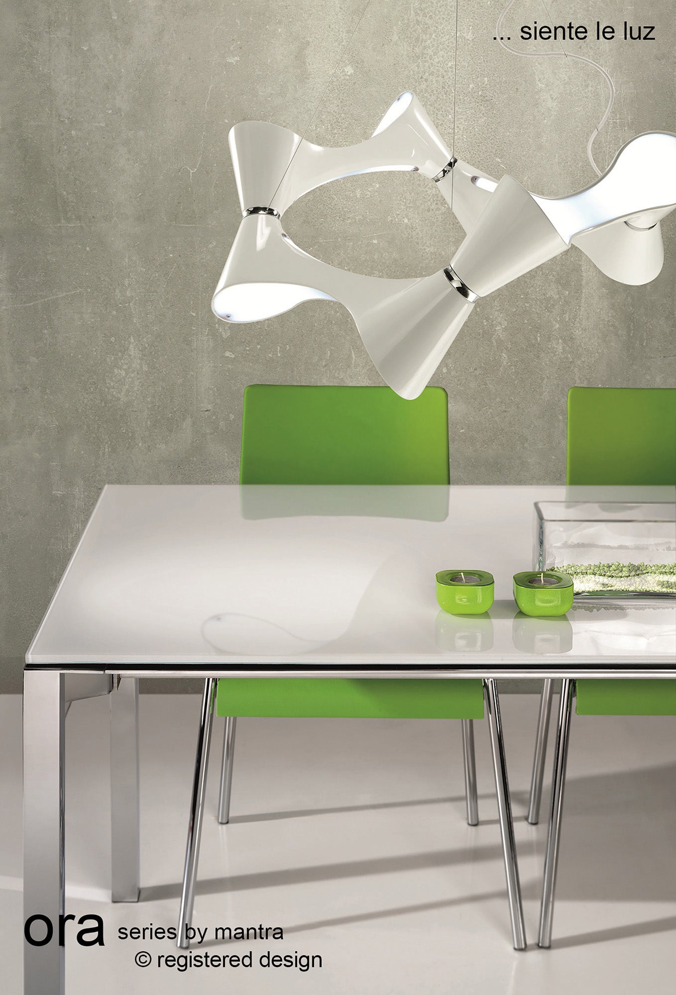 Ora Pendant 8 Twisted Round Light E27, Gloss White / White Acrylic / Polished Chrome, CFL Lamps INCLUDED by Mantra