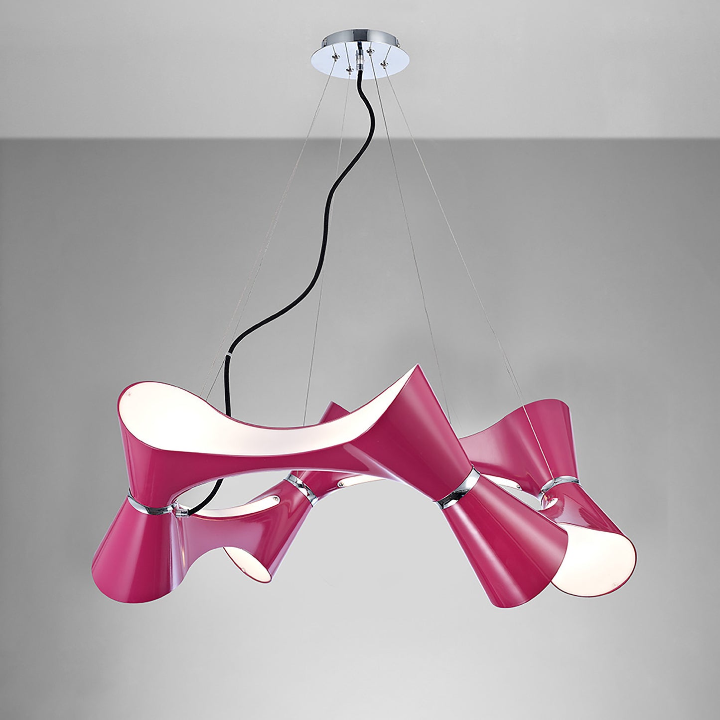 Ora Pendant 8 Twisted Round Light E27, Gloss Purple/White Acrylic/Polished Chrome, CFL Lamps INCLUDED by Mantra