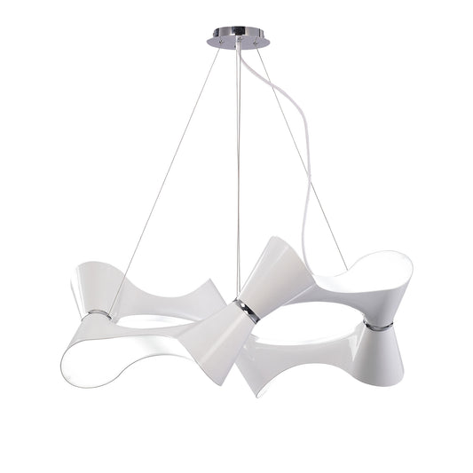 Ora Pendant 8 Twisted Round Light E27, Gloss White / White Acrylic / Polished Chrome, CFL Lamps INCLUDED by Mantra