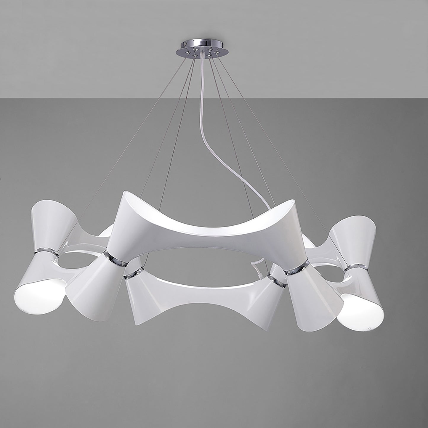 Ora Pendant 12 Twisted Round Light E27, Gloss White/White Acrylic/Polished Chrome, CFL Lamps INCLUDED by Mantra