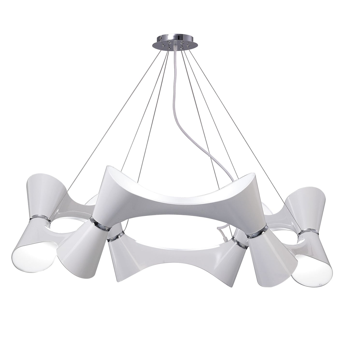 Ora Pendant 12 Twisted Round Light E27, Gloss White/White Acrylic/Polished Chrome, CFL Lamps INCLUDED by Mantra