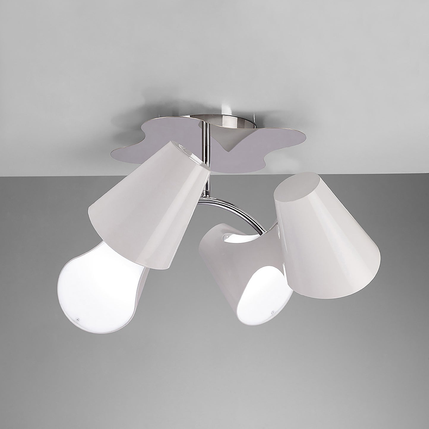 Ora Ceiling 2 Arm 4 Light E27, Gloss White/White Acrylic/Polished Chrome, CFL Lamps INCLUDED by Mantra