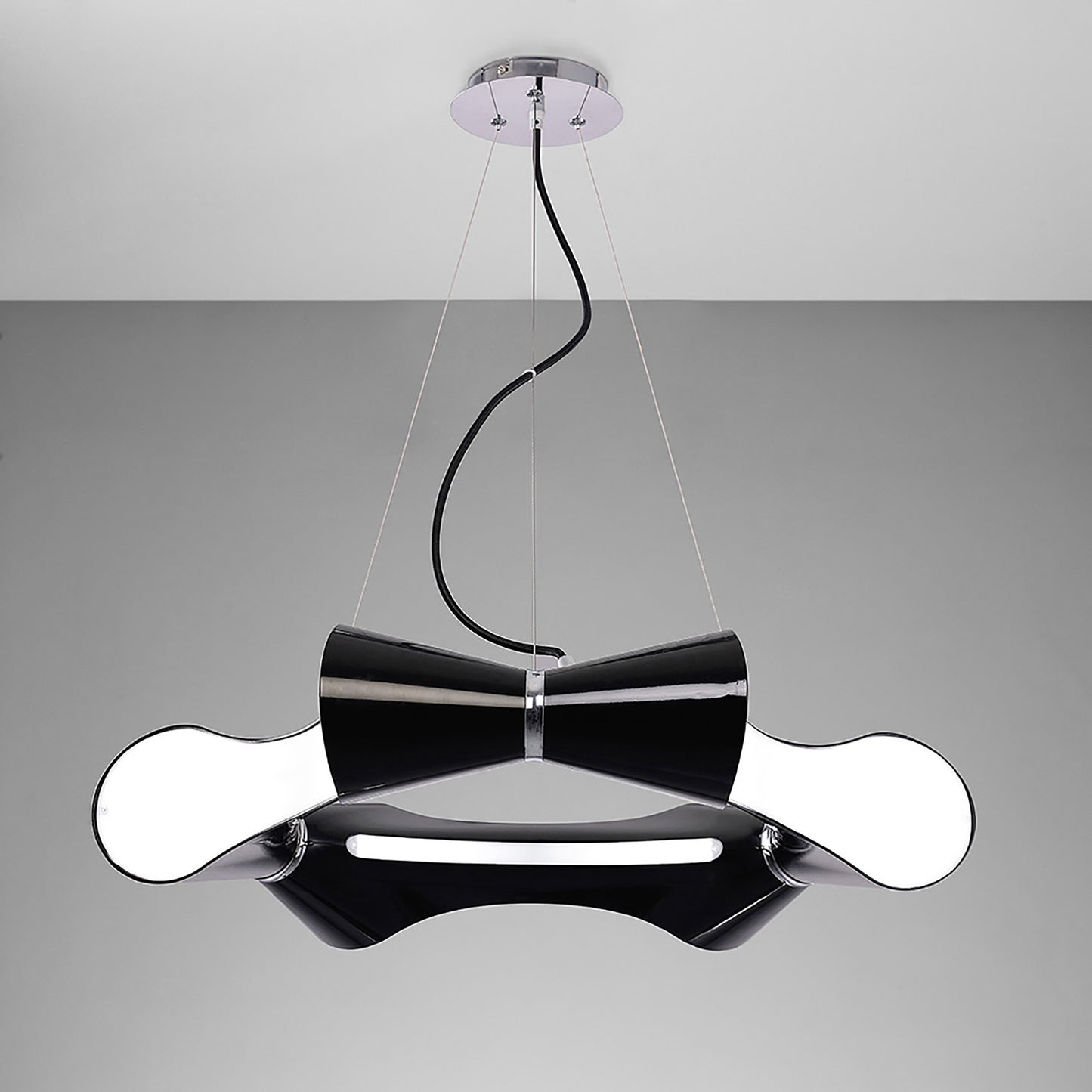 Ora Pendant 6 Flat Round Light E27, Gloss Black/White Acrylic/Polished Chrome, CFL Lamps INCLUDED by Mantra