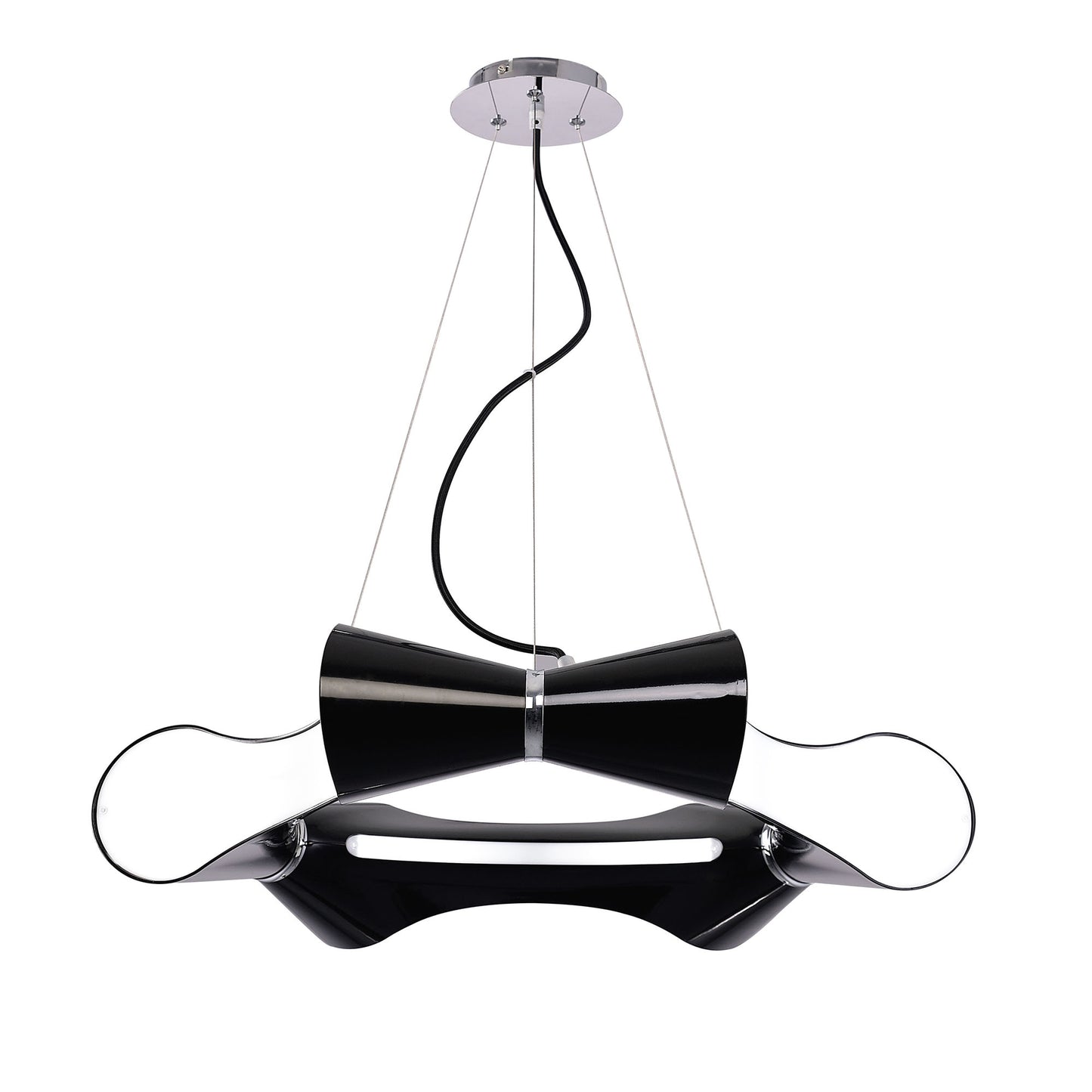 Ora Pendant 6 Flat Round Light E27, Gloss Black/White Acrylic/Polished Chrome, CFL Lamps INCLUDED by Mantra