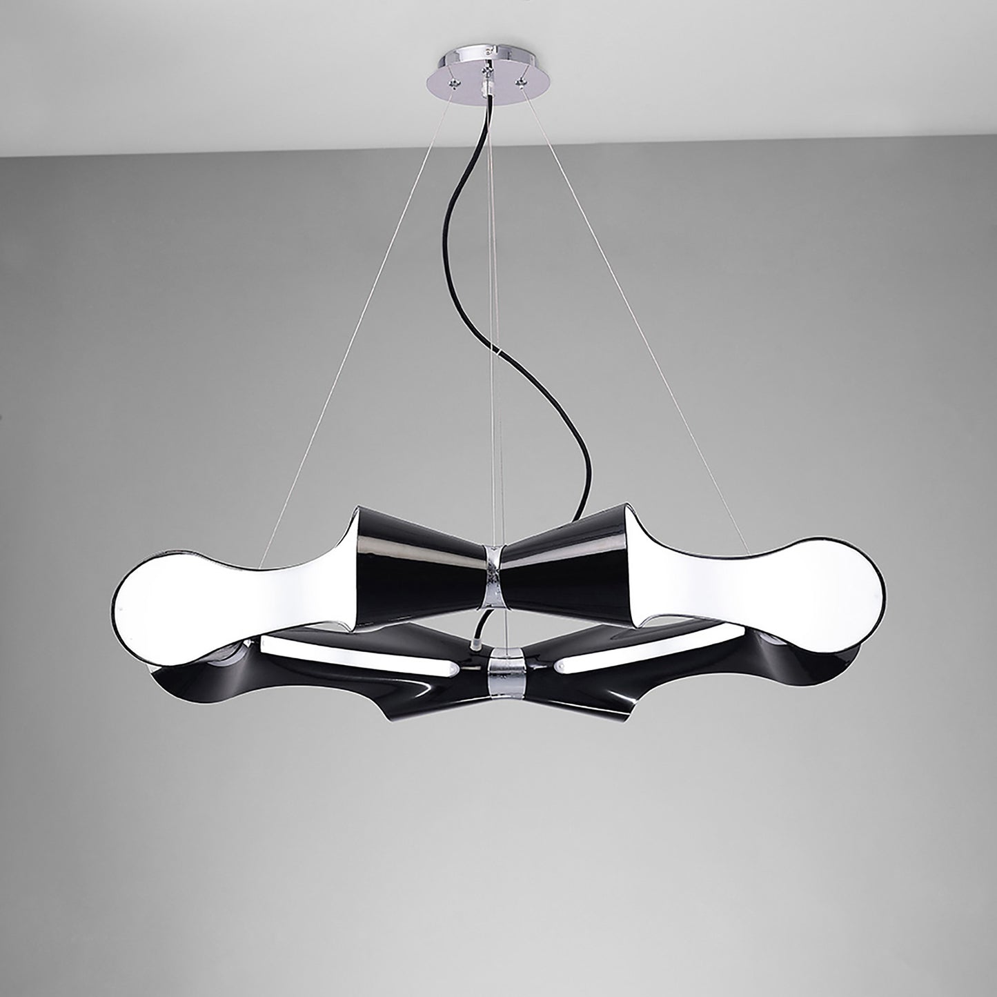 Ora Pendant 8 Flat Round Light E27, Gloss Black/White Acrylic/Polished Chrome, CFL Lamps INCLUDED by Mantra