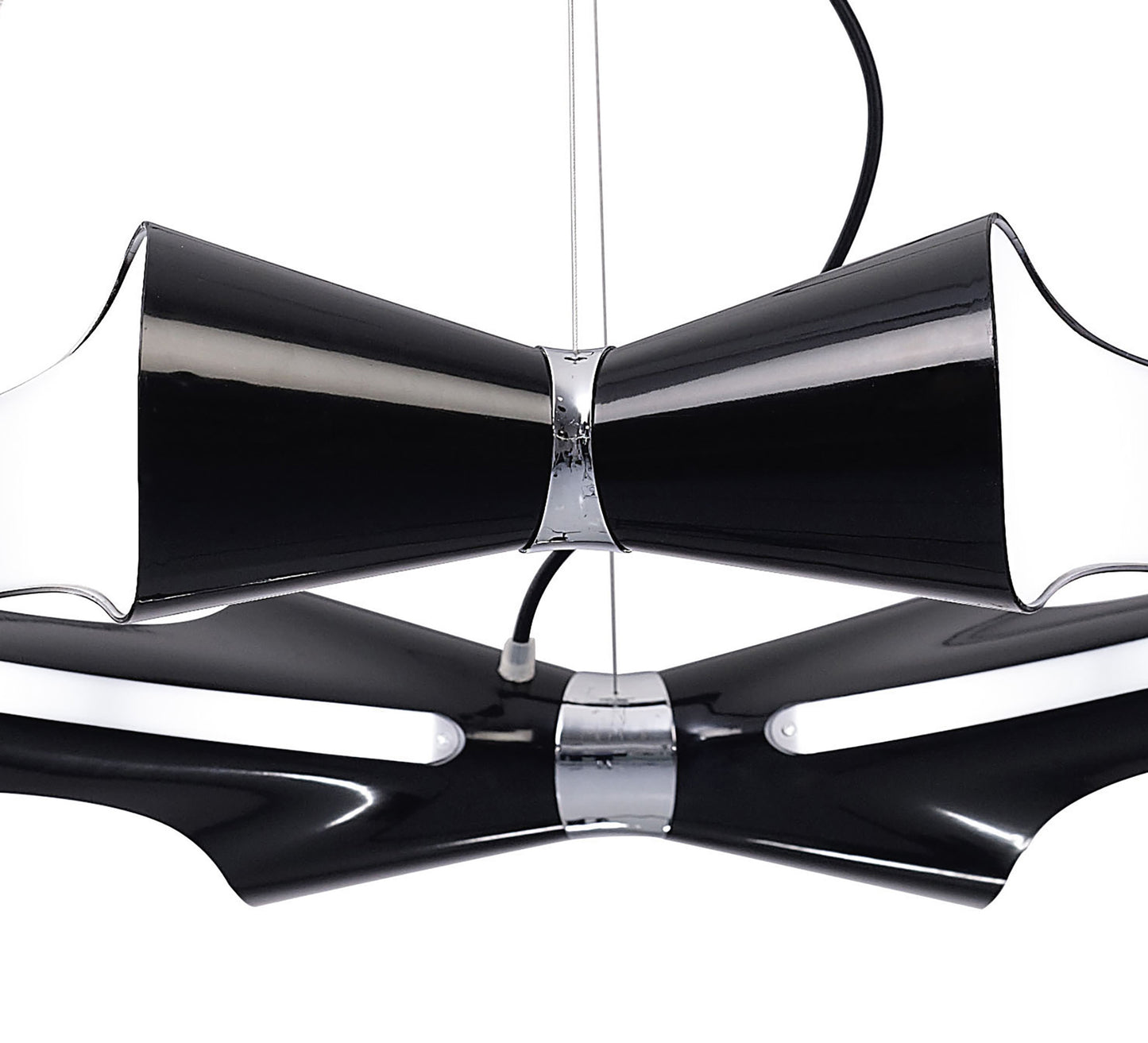 Ora Pendant 8 Flat Round Light E27, Gloss Black/White Acrylic/Polished Chrome, CFL Lamps INCLUDED by Mantra