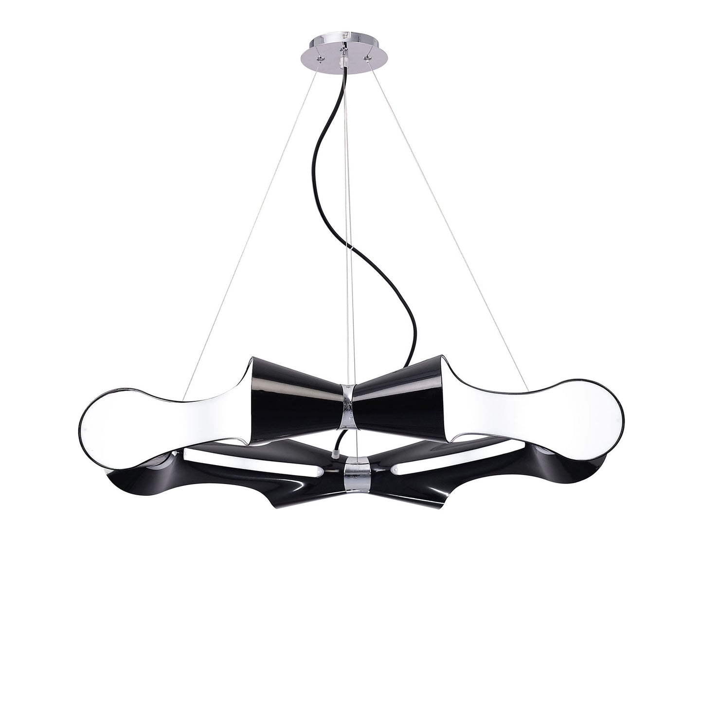 Ora Pendant 8 Flat Round Light E27, Gloss Black/White Acrylic/Polished Chrome, CFL Lamps INCLUDED by Mantra