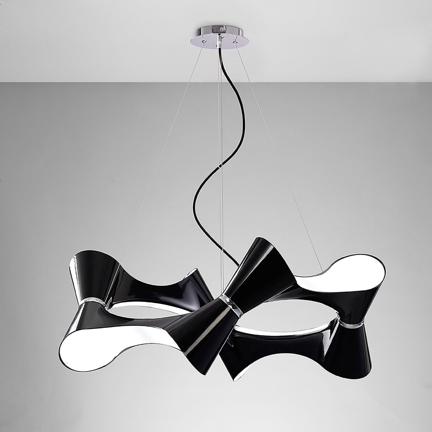 Ora Pendant 8 Twisted Round Light E27, Gloss Black/White Acrylic/Polished Chrome, CFL Lamps INCLUDED by Mantra