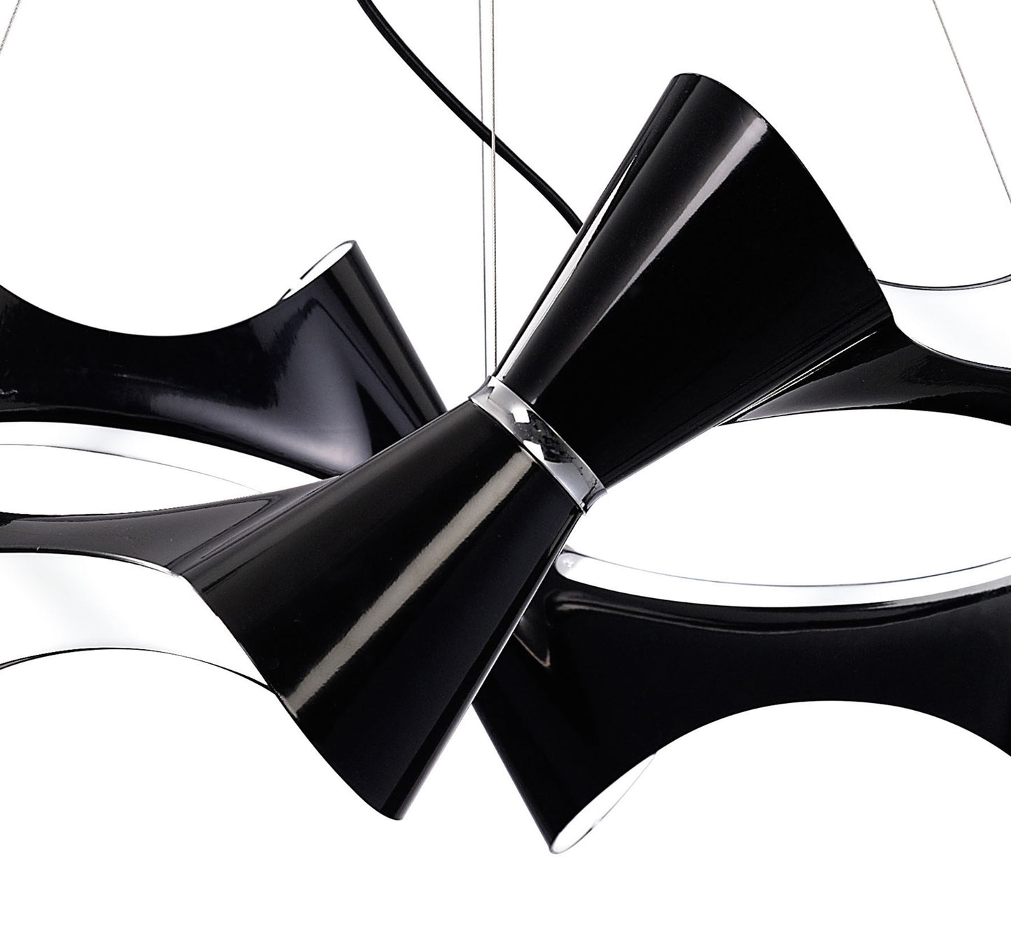 Ora Pendant 8 Twisted Round Light E27, Gloss Black/White Acrylic/Polished Chrome, CFL Lamps INCLUDED by Mantra