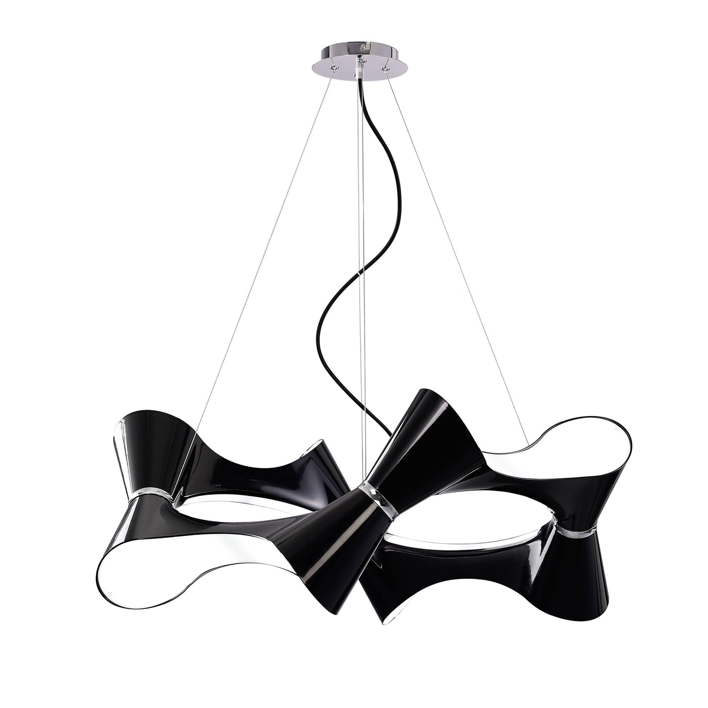 Ora Pendant 8 Twisted Round Light E27, Gloss Black/White Acrylic/Polished Chrome, CFL Lamps INCLUDED by Mantra