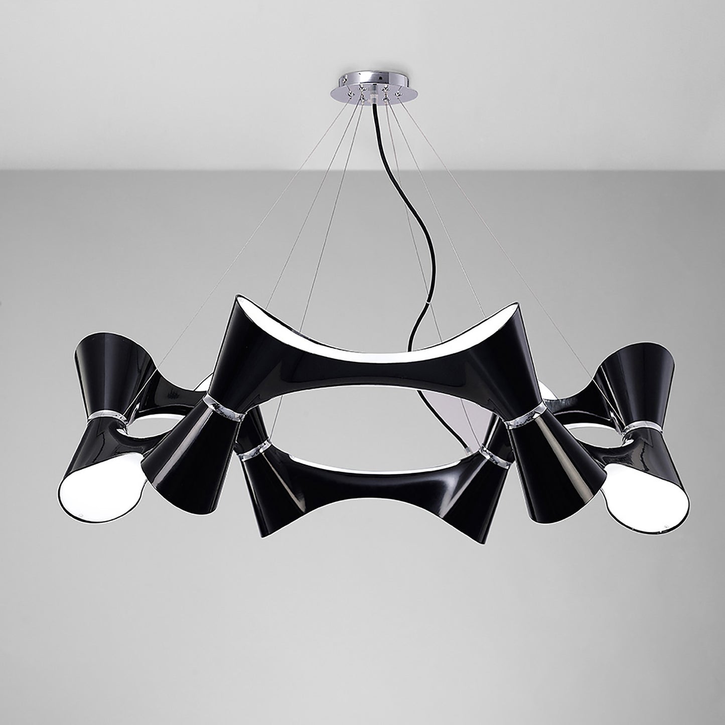 Ora Pendant 12 Twisted Round Light E27, Gloss Black/White Acrylic/Polished Chrome, CFL Lamps INCLUDED by Mantra