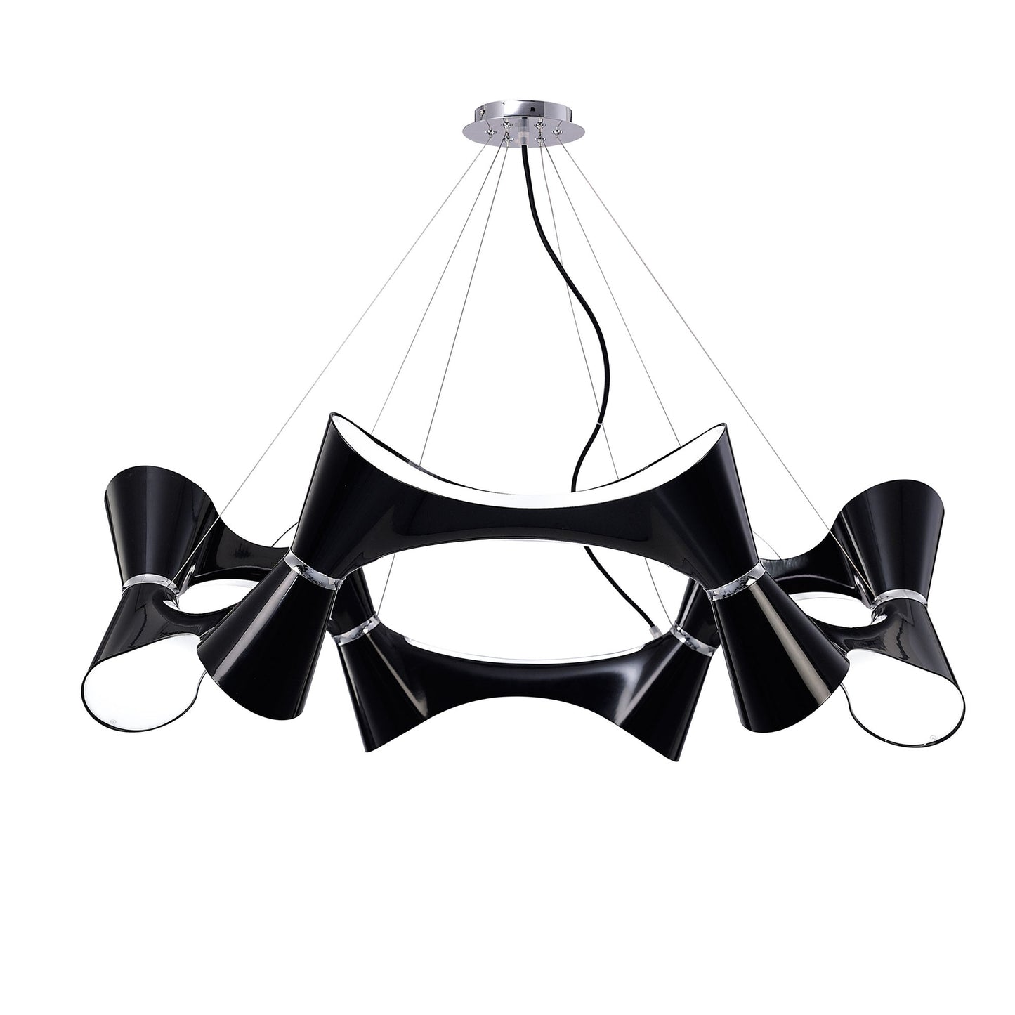 Ora Pendant 12 Twisted Round Light E27, Gloss Black/White Acrylic/Polished Chrome, CFL Lamps INCLUDED by Mantra