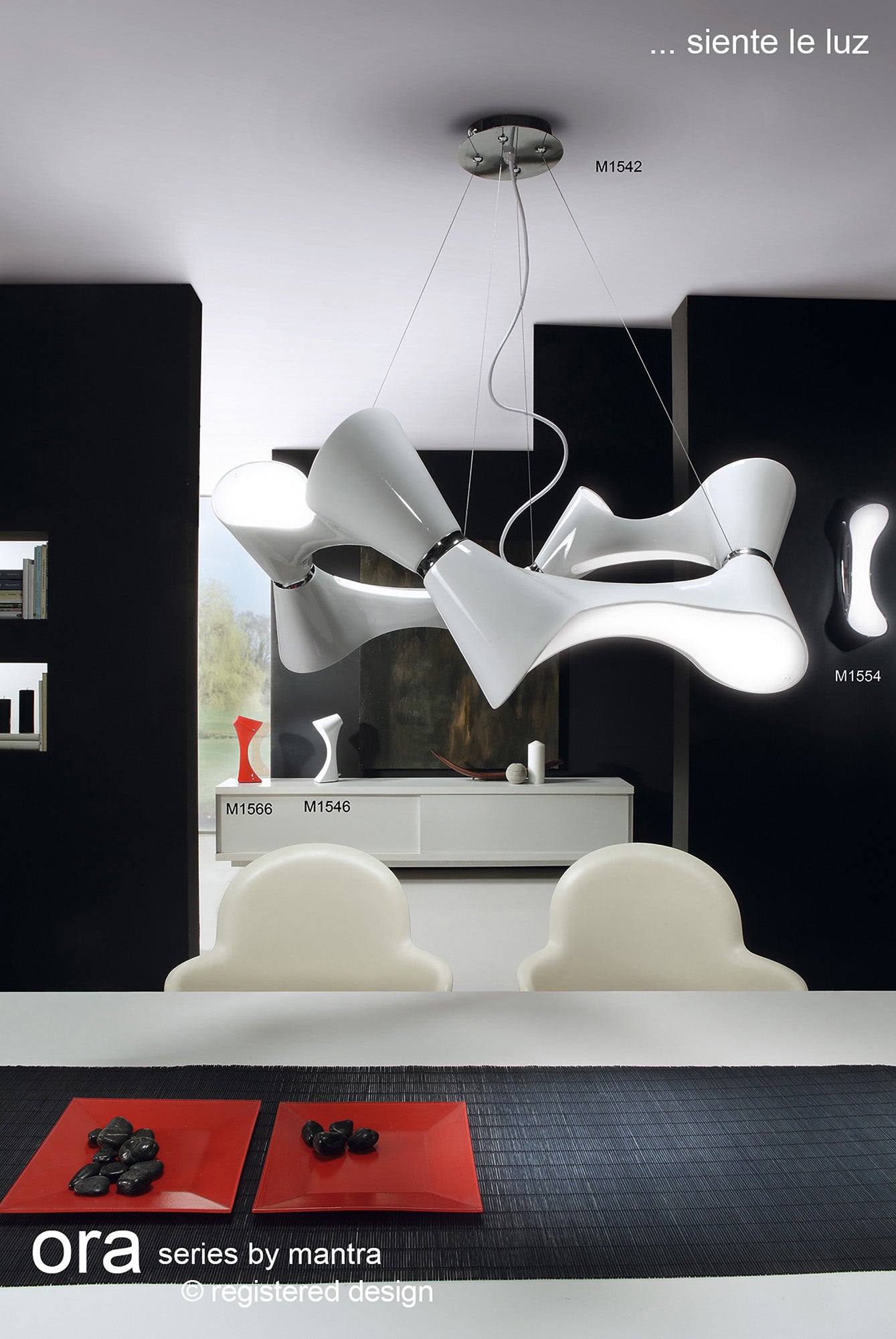 Ora Wall Lamp 2 Light E27, Gloss Black/White Acrylic/Polished Chrome, CFL Lamps INCLUDED by Mantra