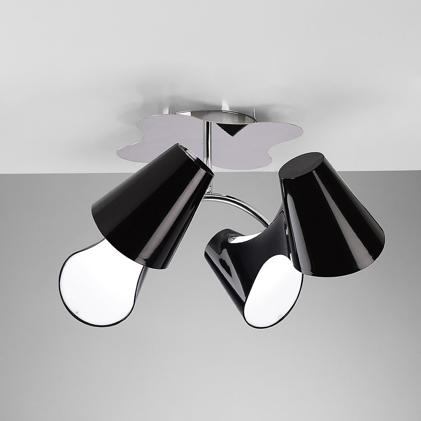 Ora Ceiling 2 Arm 4 Light E27, Gloss Black/White Acrylic/Polished Chrome, CFL Lamps INCLUDED by Mantra