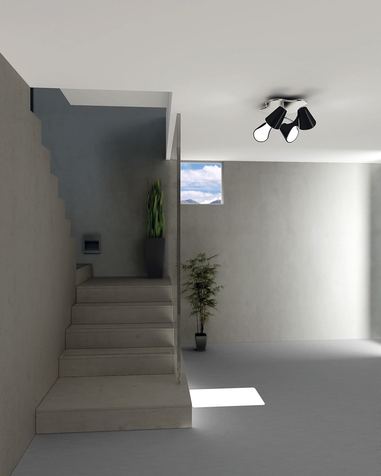 Ora Ceiling 2 Arm 4 Light E27, Gloss Black/White Acrylic/Polished Chrome, CFL Lamps INCLUDED by Mantra